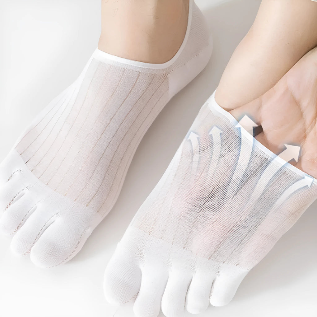 Ultra-thin modal cotton five-finger boat socks in black, shown flat