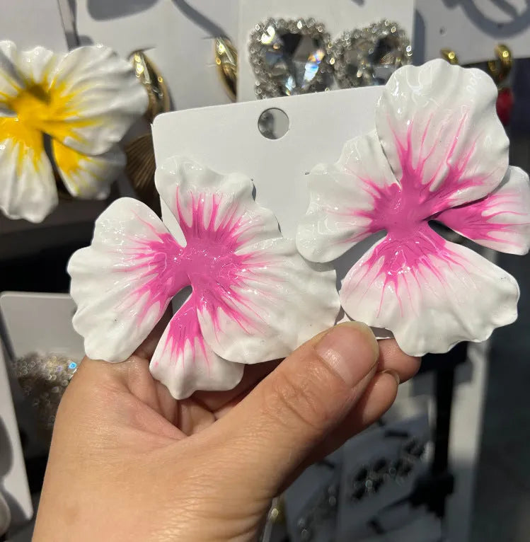 Pastoral style flower earrings with oil-spot glaze finish in blue, green, purple, and rose colours