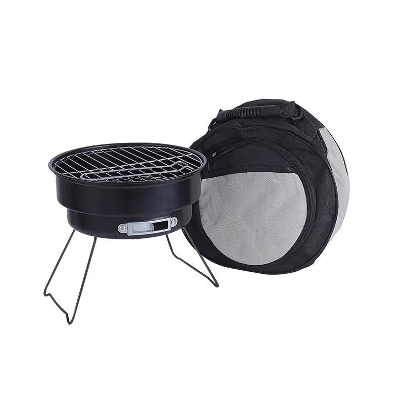 Small folding round ice stove with grill accessories for outdoor cooking