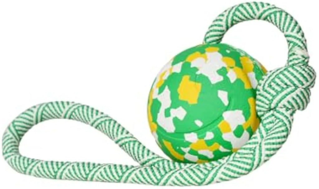 Natural rubber and bamboo fibre dog rope ball toy with nylon rope for medium and small dogs