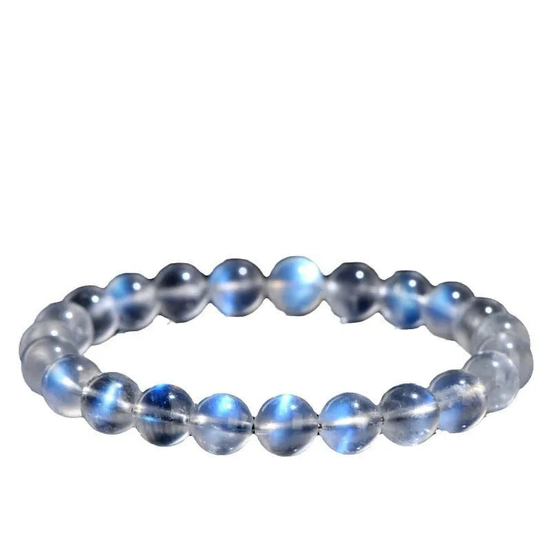 Natural cream body blue moonlight crystal bracelet with polished beads in multiple size options