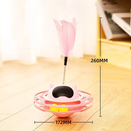 Pink cat tumbler turntable toy measuring 17x10cm for interactive feline play