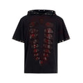 Men's black hooded short-sleeve t-shirt with sequin detailing, loose fit casual wear