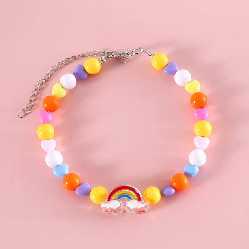 Colourful plastic bead pet necklace for cats with floral and rainbow designs in adjustable XS and S sizing