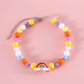 Colourful plastic bead pet necklace for cats with floral and rainbow designs in adjustable XS and S sizing