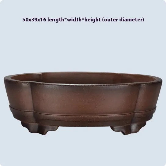 Classical green purple clay bonsai pot, 50cm wide, for tabletop or floor plant display.