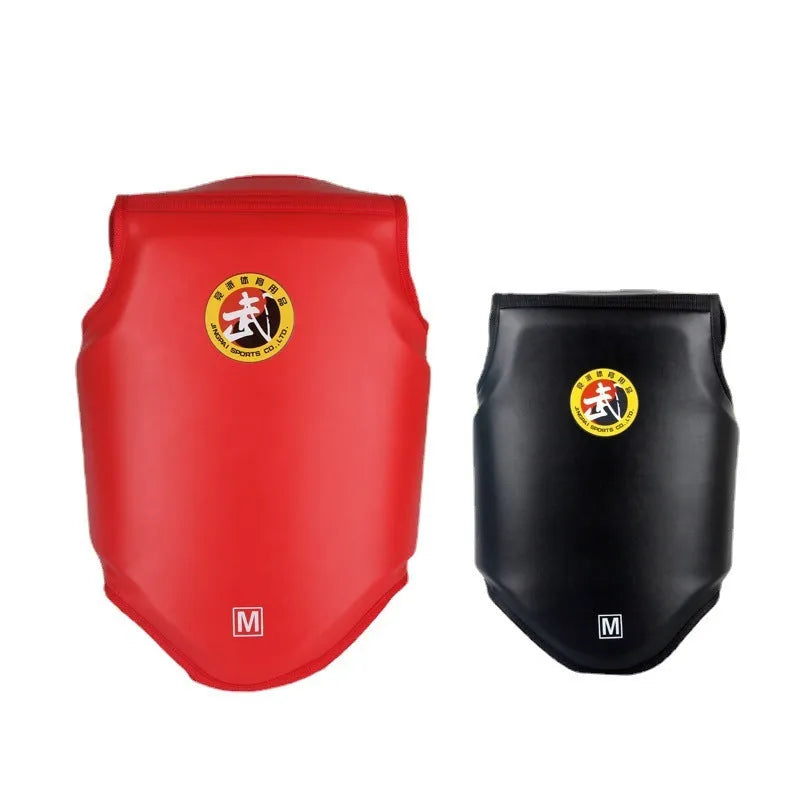 Red boxing helmet and chest protector set for martial arts training and competition