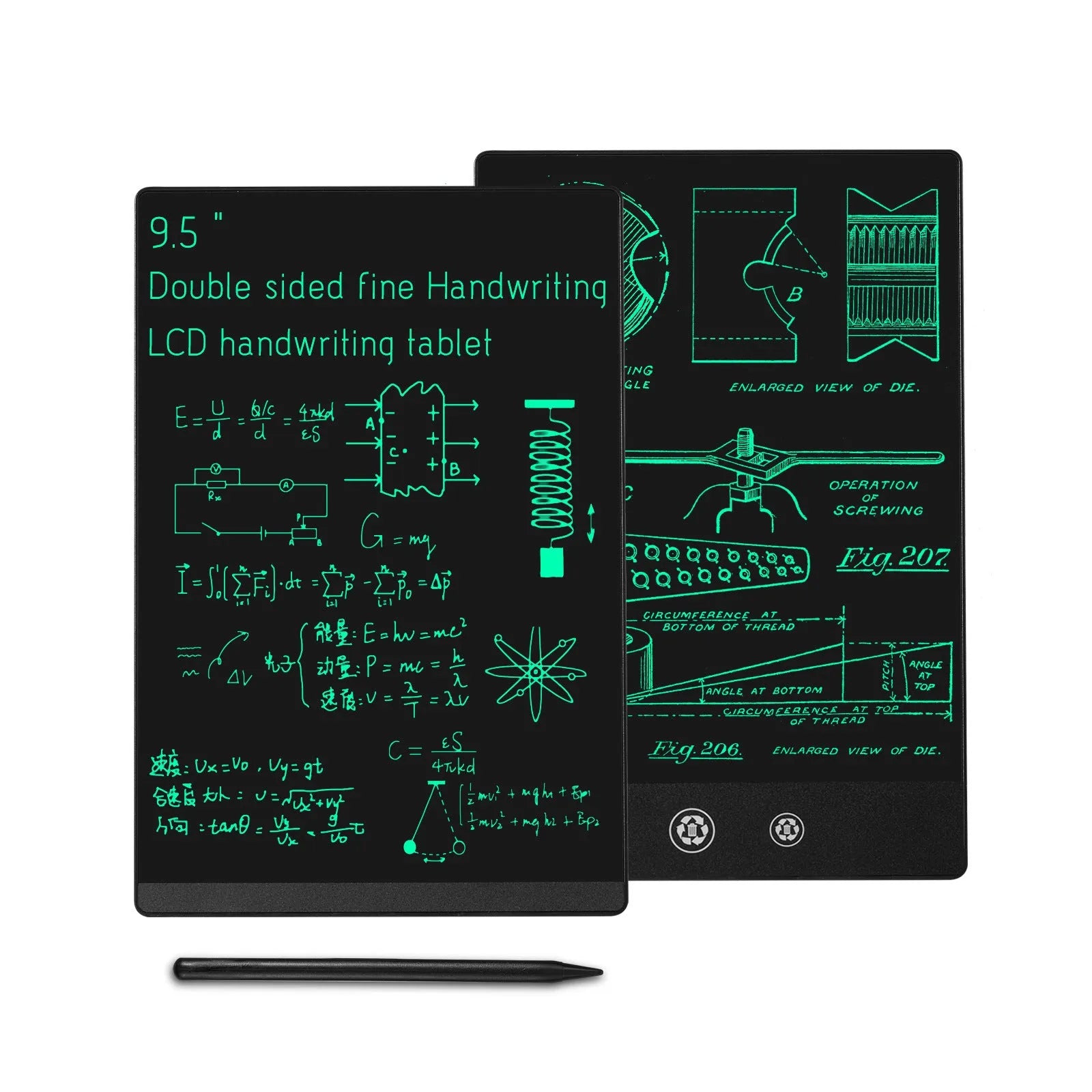9.5 inch double sided LCD handwriting board with stylus pen in black