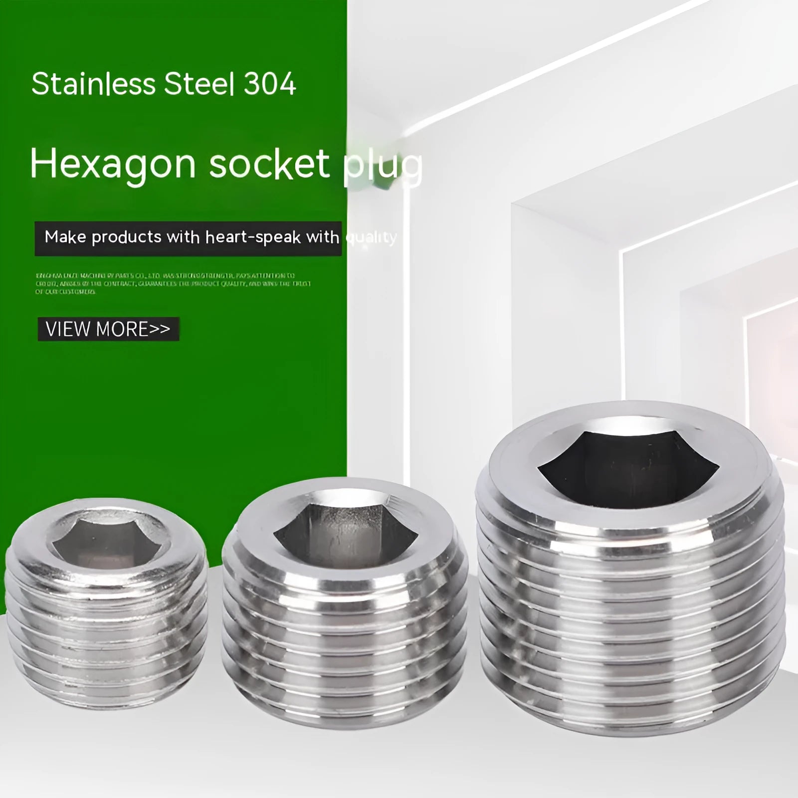Stainless steel hexagon head pipe plug with a 3/8 inch BSP female thread.