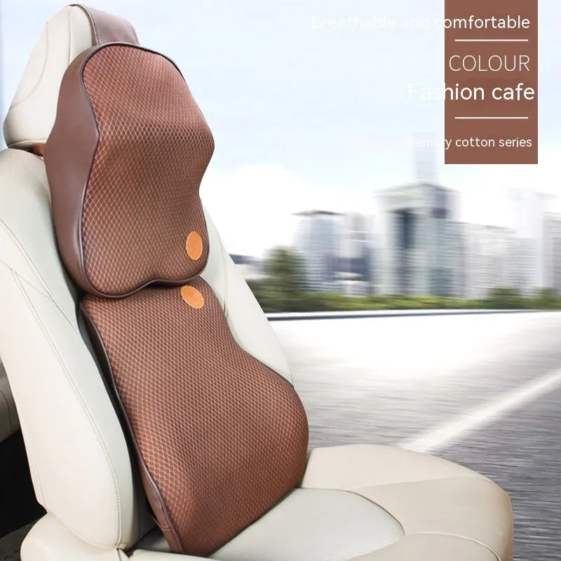 Memory foam car headrest pillow and lumbar support pillow set in a choice of seven colours