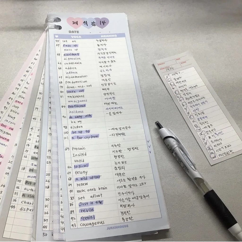 B5 half-size language learning notepad with English words, available in pink, purple and blue cover colours