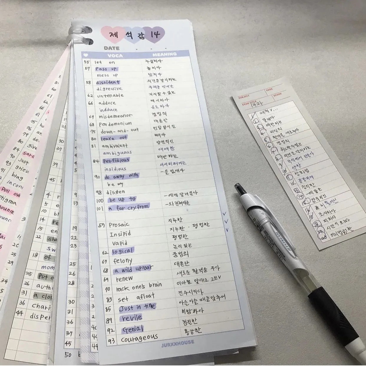 B5 half-size language learning notepad with English words, available in pink, purple and blue cover colours