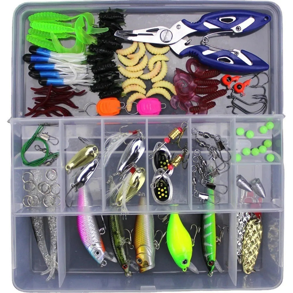Junior fishing lure set in polypropylene box with multiple size options for freshwater angling