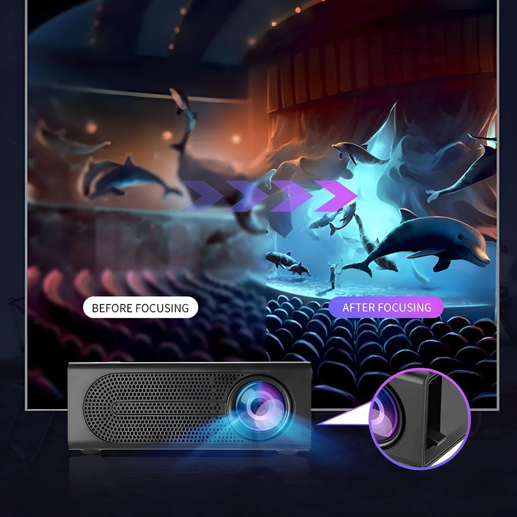 Portable mini projector in black or white colour with wired mobile phone connection capability