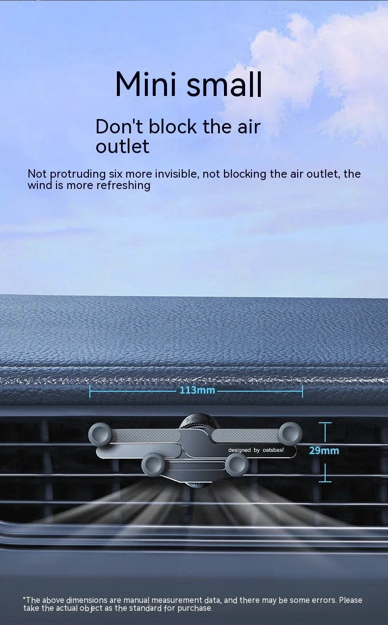 Invisible alloy car phone holder mounted on vehicle air vent in black colour option