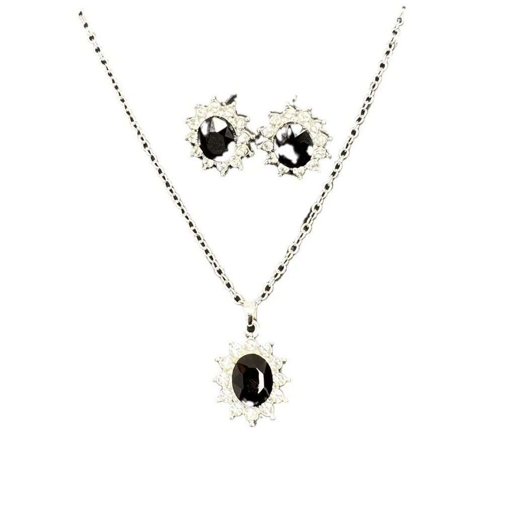 Women's sunflower zircon necklace and earrings set in alloy with electroplated finish