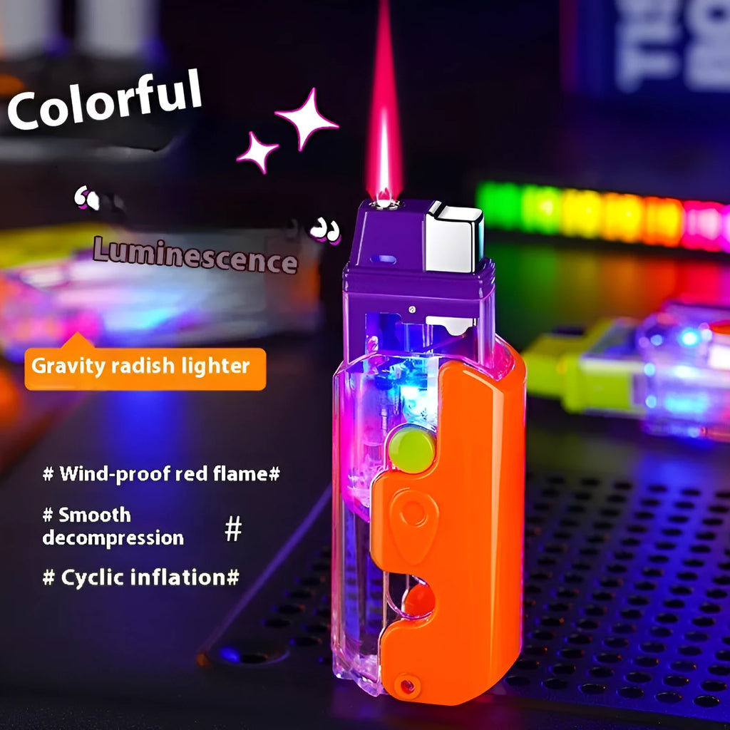 Colourful plastic radish lighter in green, orange, or purple with wind-resistant flame