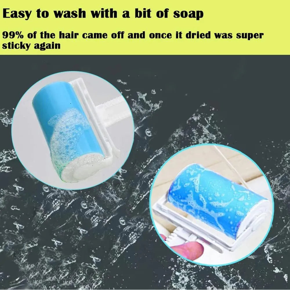 Washable reusable lint roller for pet hair removal in blue, green, pink or yellow colours