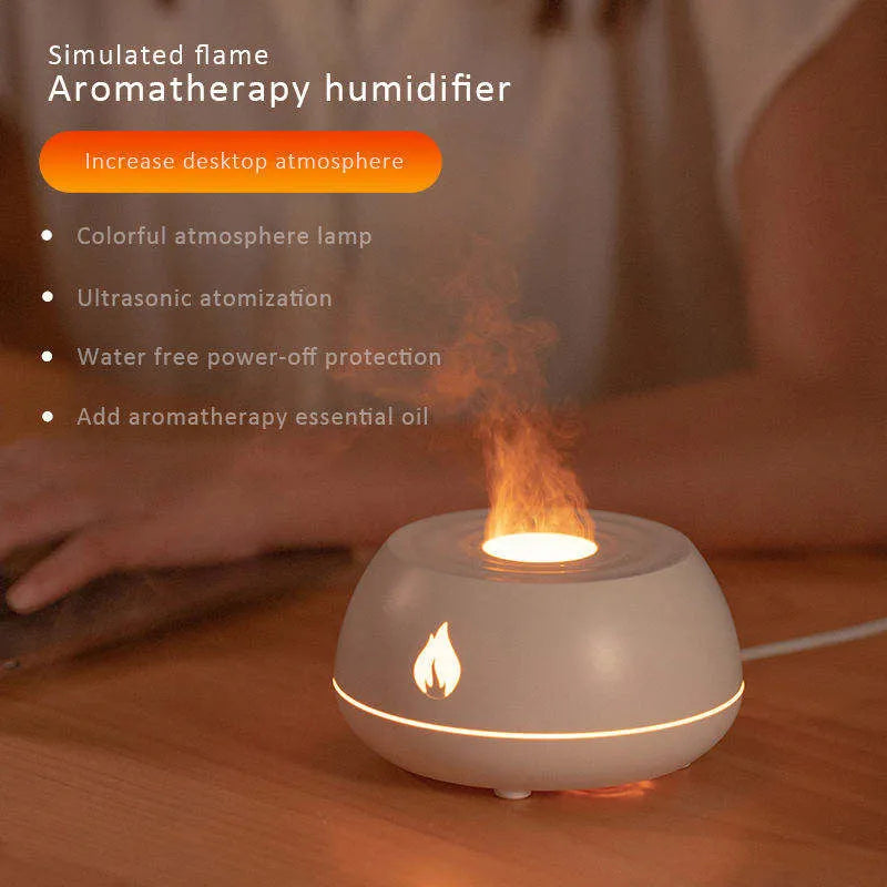 Flame humidifier aromatherapy diffuser with 7 colour night light, 130ml USB, in black