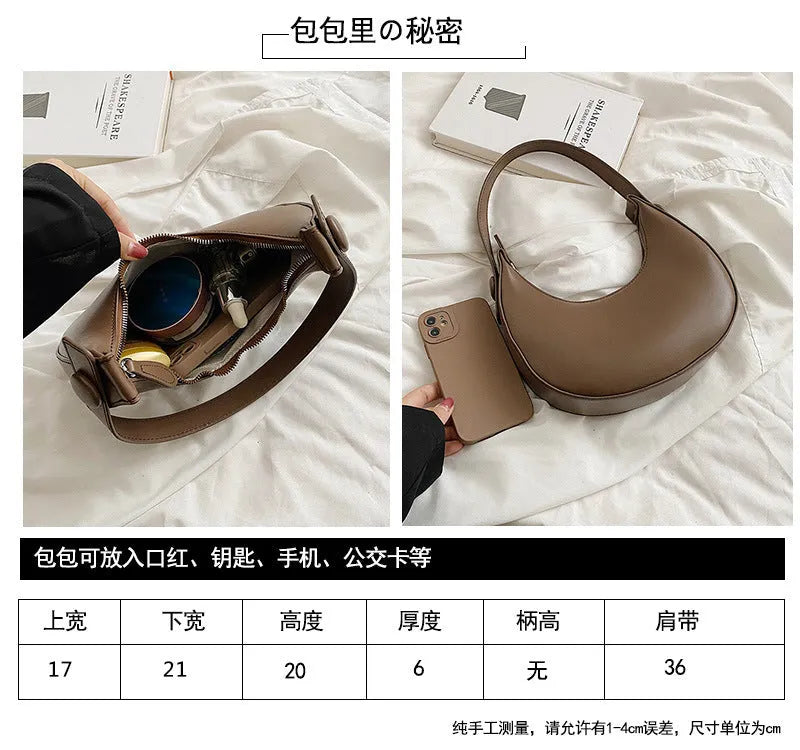 Women's retro dumpling-shaped PU shoulder bag in cream yellow with sandwich pocket