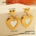 Heart shaped stainless steel earrings with white fritillary pattern and 18K gold electroplated finish for women
