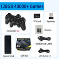 New X9 HD home game console with retro style, two black controllers, and HDMI cable on a desk