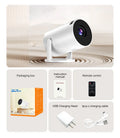 White MINI wireless HD portable projector showing wireless same-screen capability for home use
