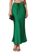 Women's high waist asymmetric acetate skirt with irregular stitching detail in black.