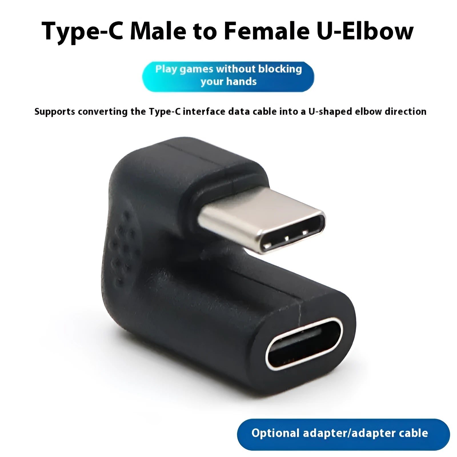 Four white USB-C Male to Female adapter cables with a U-bend shape on a grey background.