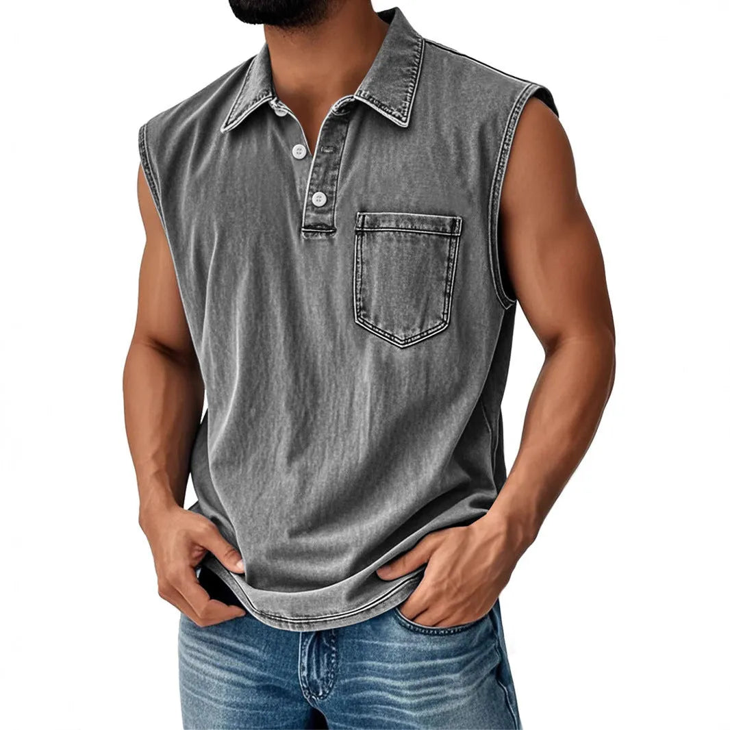 Men's short sleeve polo shirt with button placket in loose fit with 3D digital printing design
