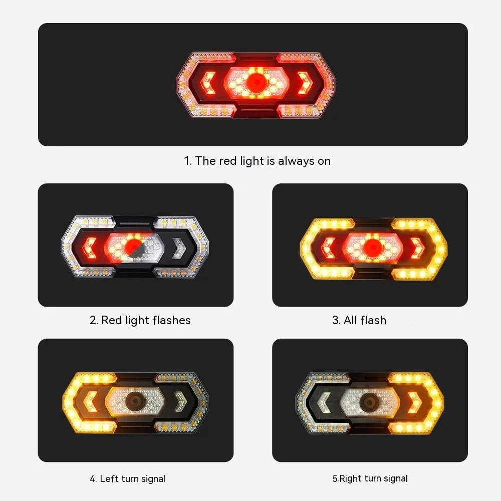 Black wireless remote control motorcycle turn signal taillight with USB charging port