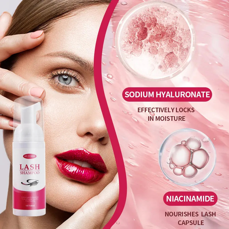 60ml lash shampoo mousse bottle for eyelash cleaning measuring 3.7cm by 13.5cm