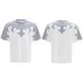 Men's grey cotton T-shirt with 3D burnt flower stitching and rhinestone decoration on chest
