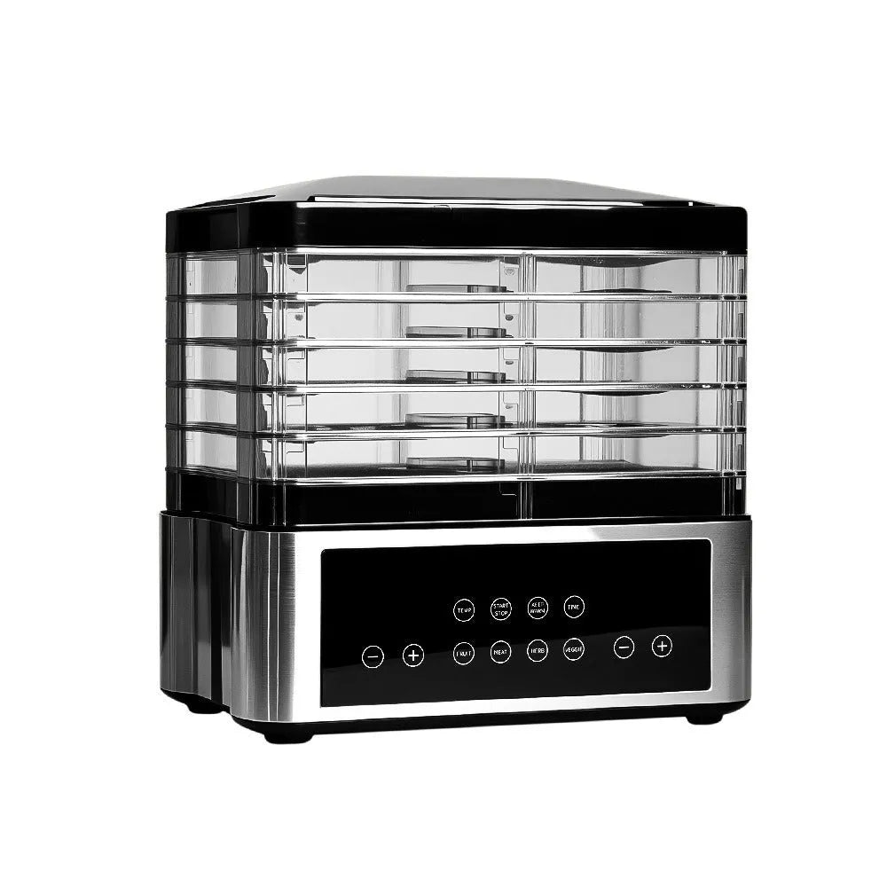 Silver stainless steel fruit dehydrator food dryer with 14 litre capacity and temperature control