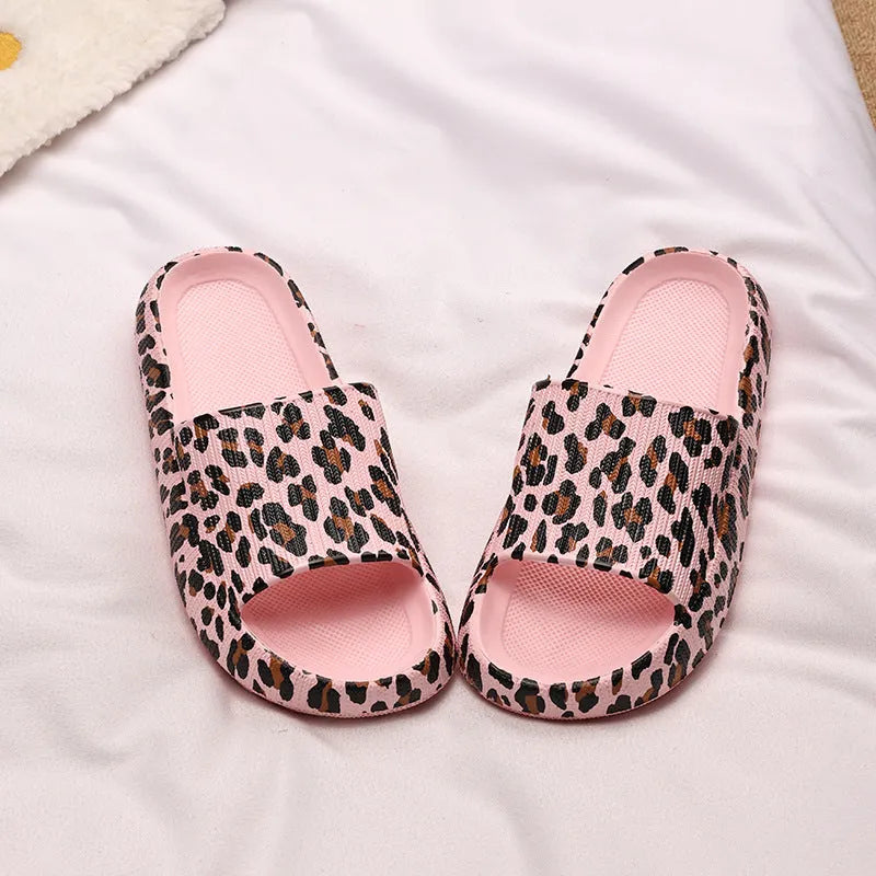 Women's leopard print EVA slippers with thick sole for indoor outdoor summer wear