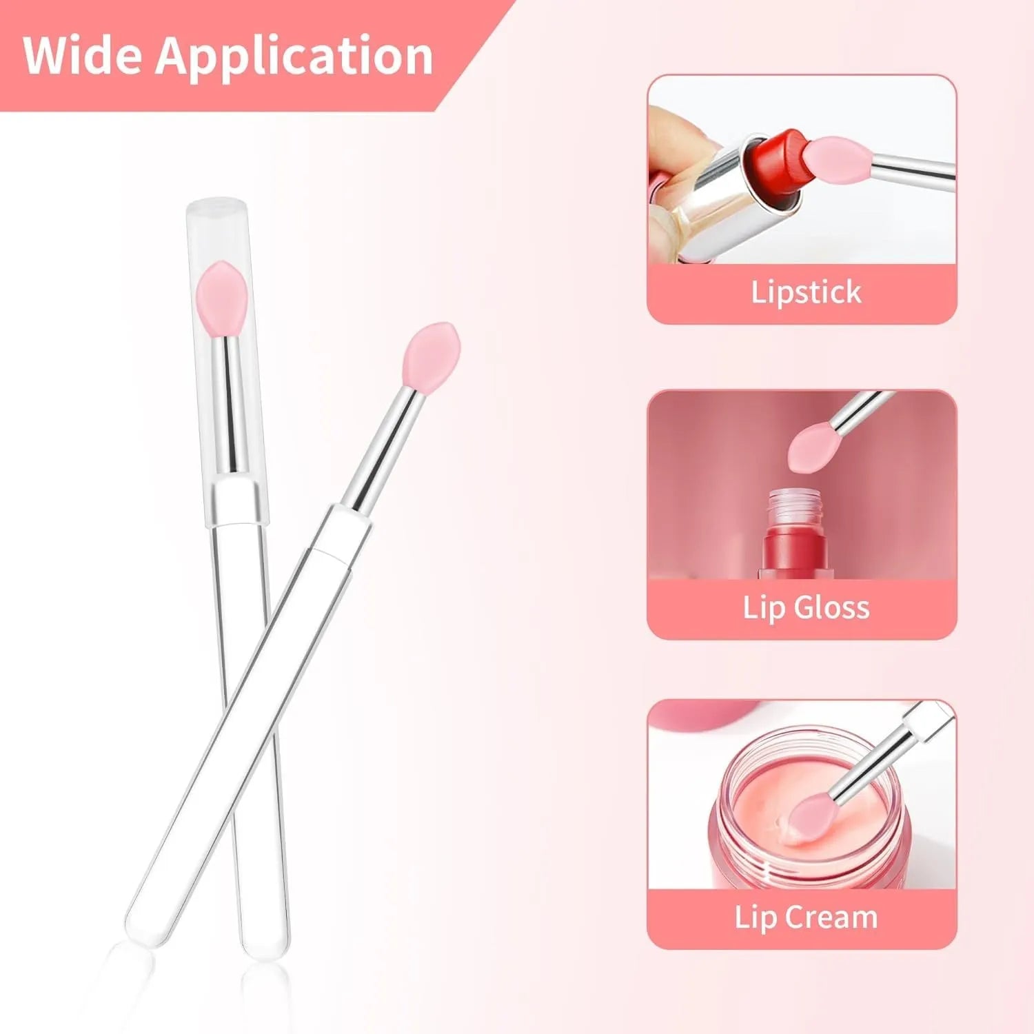 Reusable silicone lip brush set with protective caps in eight colour options