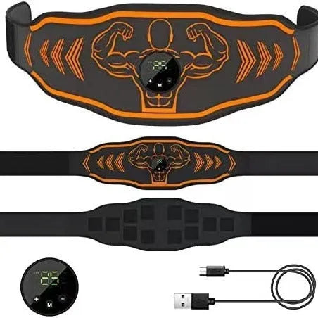 EMS smart massage fitness belt with rechargeable host unit and arm electrodes in blue colour