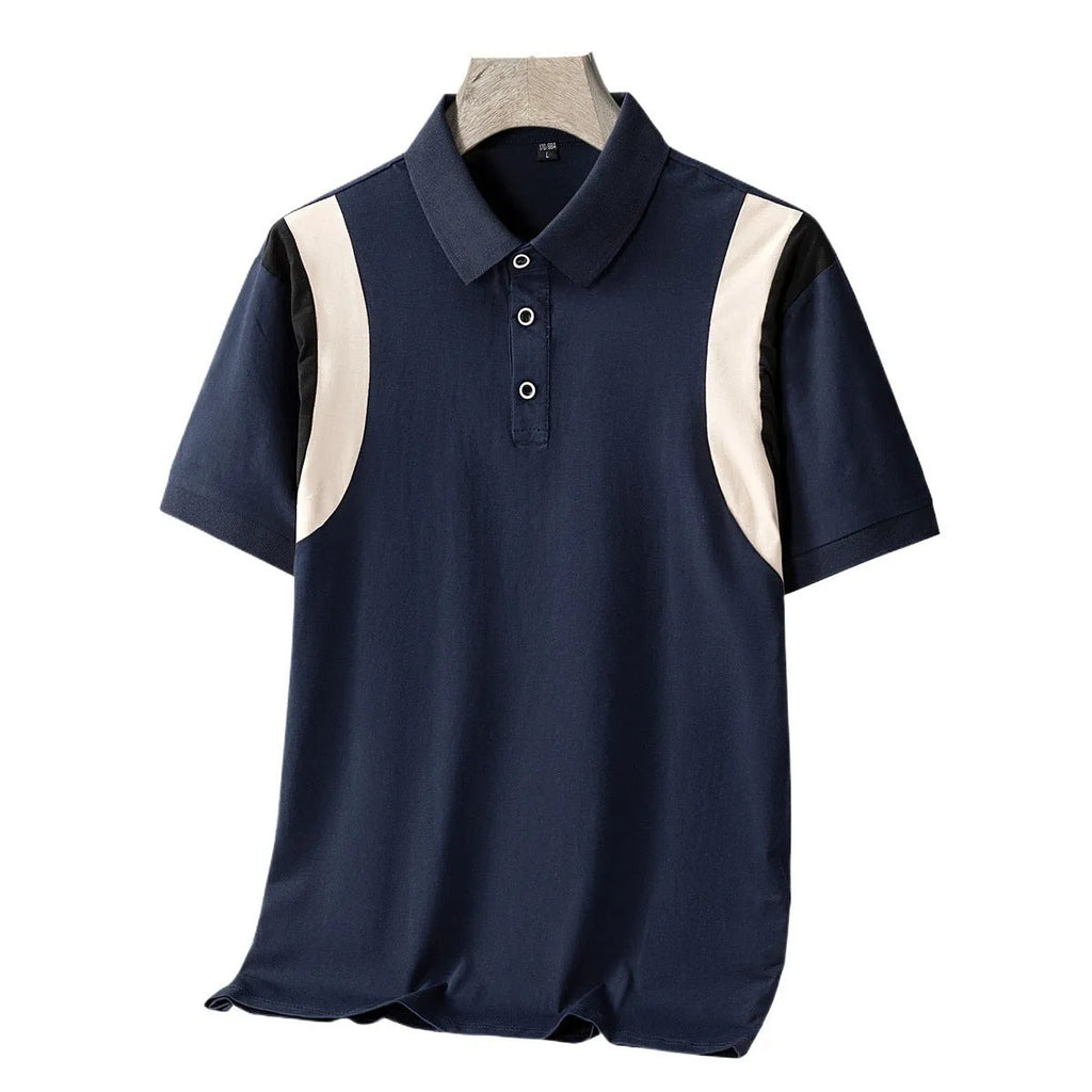 Men's thin cotton business lapel T-shirt with stripe pattern in Korean loose fit