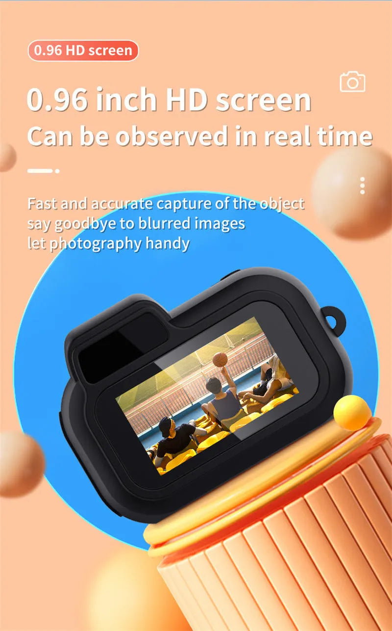 Retro mini camera in black with display screen, 1080p HD portable camcorder for home and outdoor recording