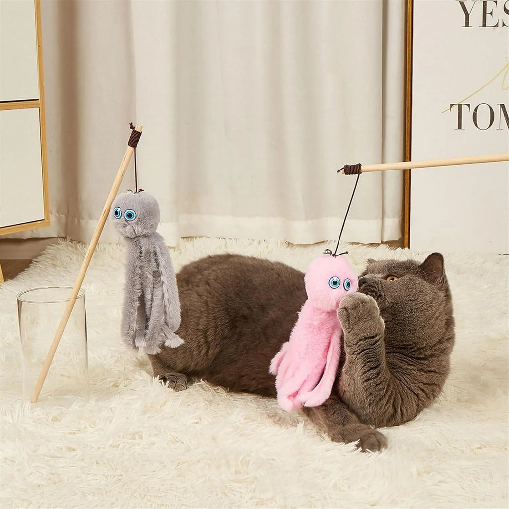 Octopus cat toy on 40cm stick in four colours for indoor feline play