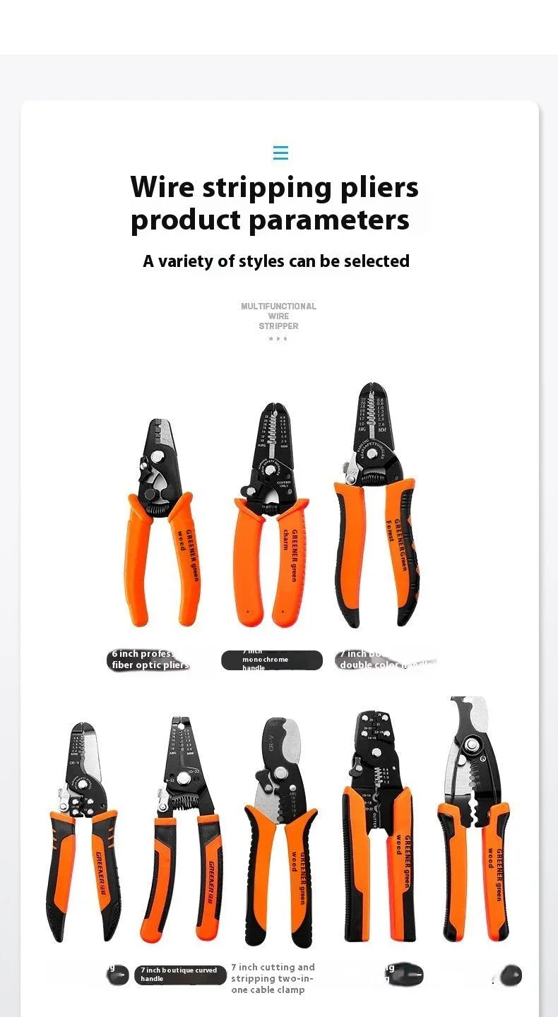 Fully automatic wire stripping pliers with 45# steel construction and high-carbon blades