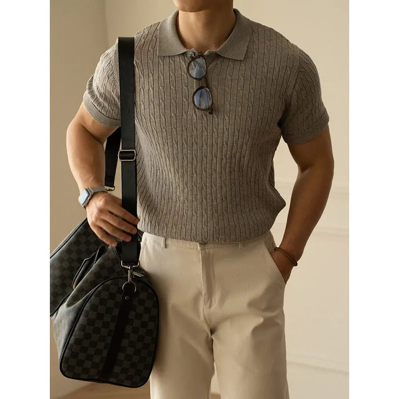 Men's short sleeve business commute top in khaki, black or white colour options