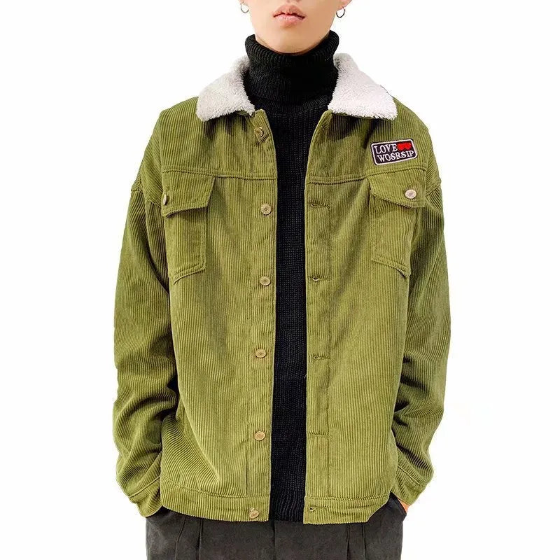 Men's corduroy workwear jacket in loose fit design with stick pockets