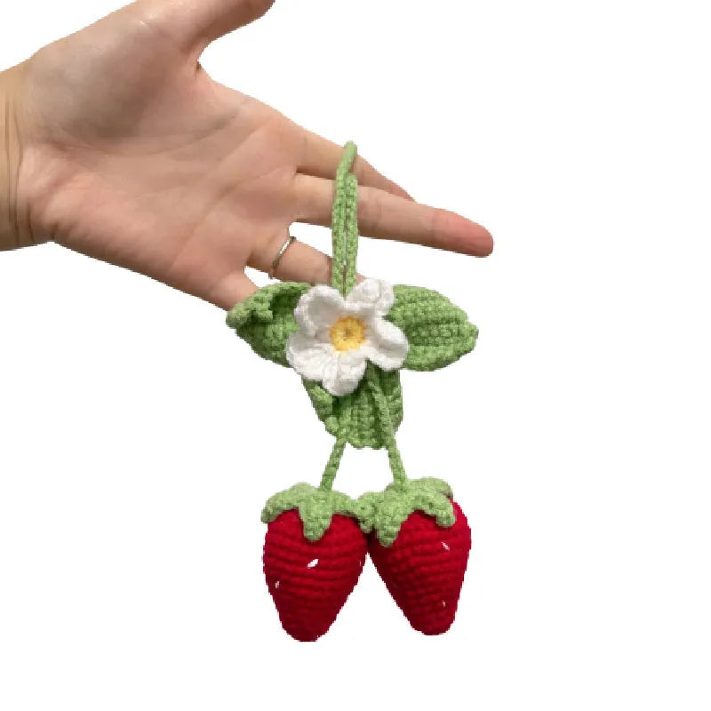 Handmade strawberry weaving pendant for car decoration with cotton and hemp hook knitting