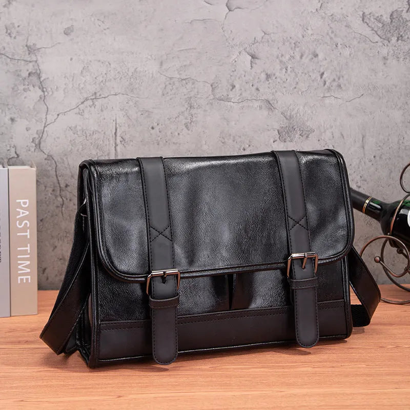 Black Korean style men's anti-theft commuter backpack with PU construction and polyester lining