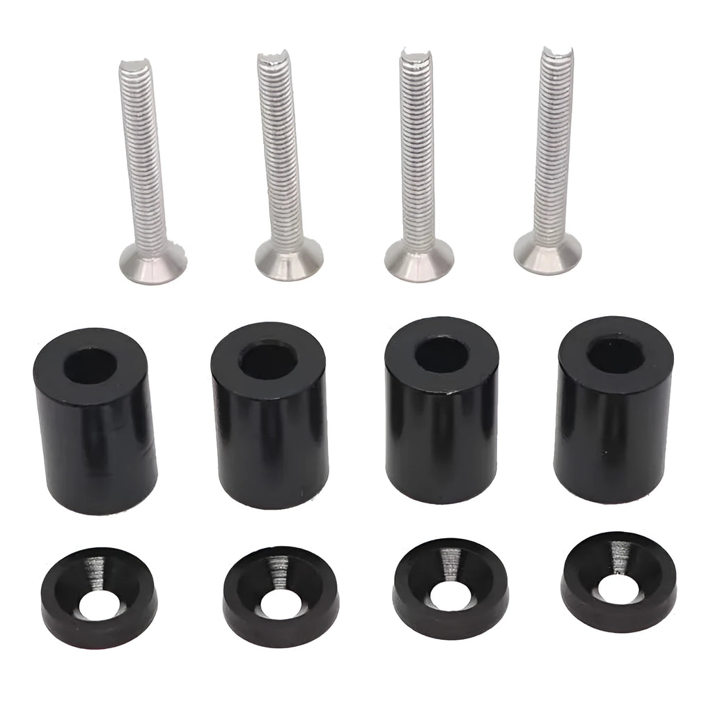 Aluminium alloy engine cover spacer kit with screws, nuts, washers in red, blue, black colours for 6mm 8mm car apertures.