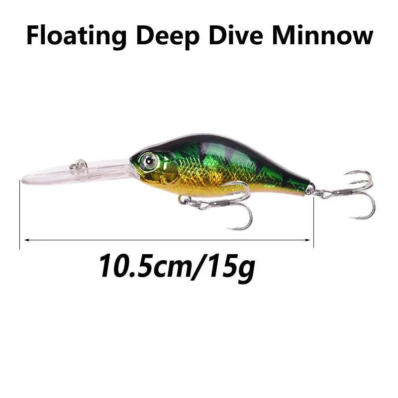 10.5cm hard plastic Mino Lure fishing bait in assorted colours for deep diving predator fishing