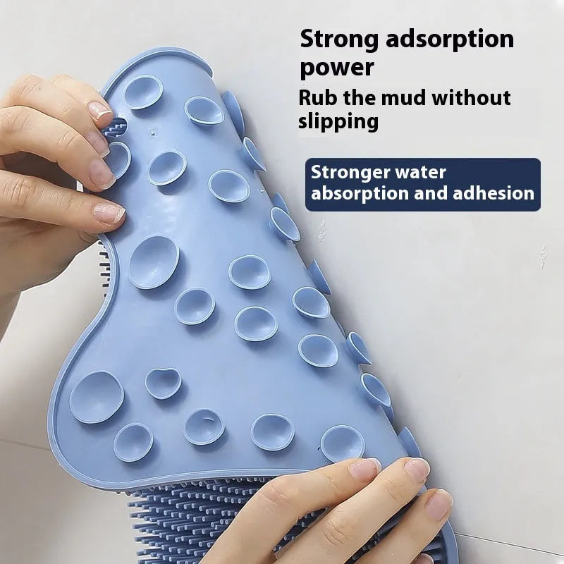 Silicone bath massage cushion measuring 31x32 cm in blue colour for back scrubbing
