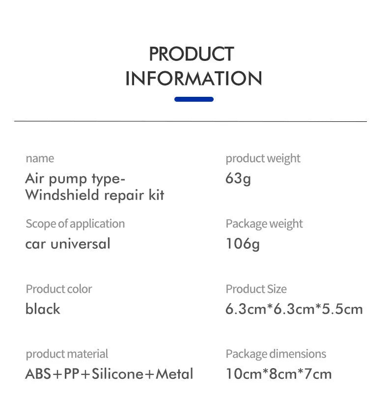 Plastic car windscreen crack repair kit with broken glass corrector for DIY chip repairs