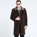 Men's medium long wool cashmere lapel coat in solid black, cardigan style, fit for business wear